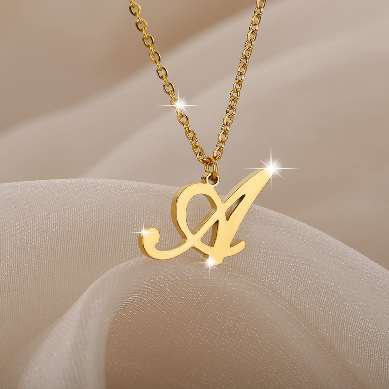 biJerou A-Z Stainless Steel Initial Necklace for Women & Men - English Letter Pendant with Melon Seed Button - Trendy Jewelry Gift for Teen Girls (Perfect for Baking, Parties & Everyday Wear)