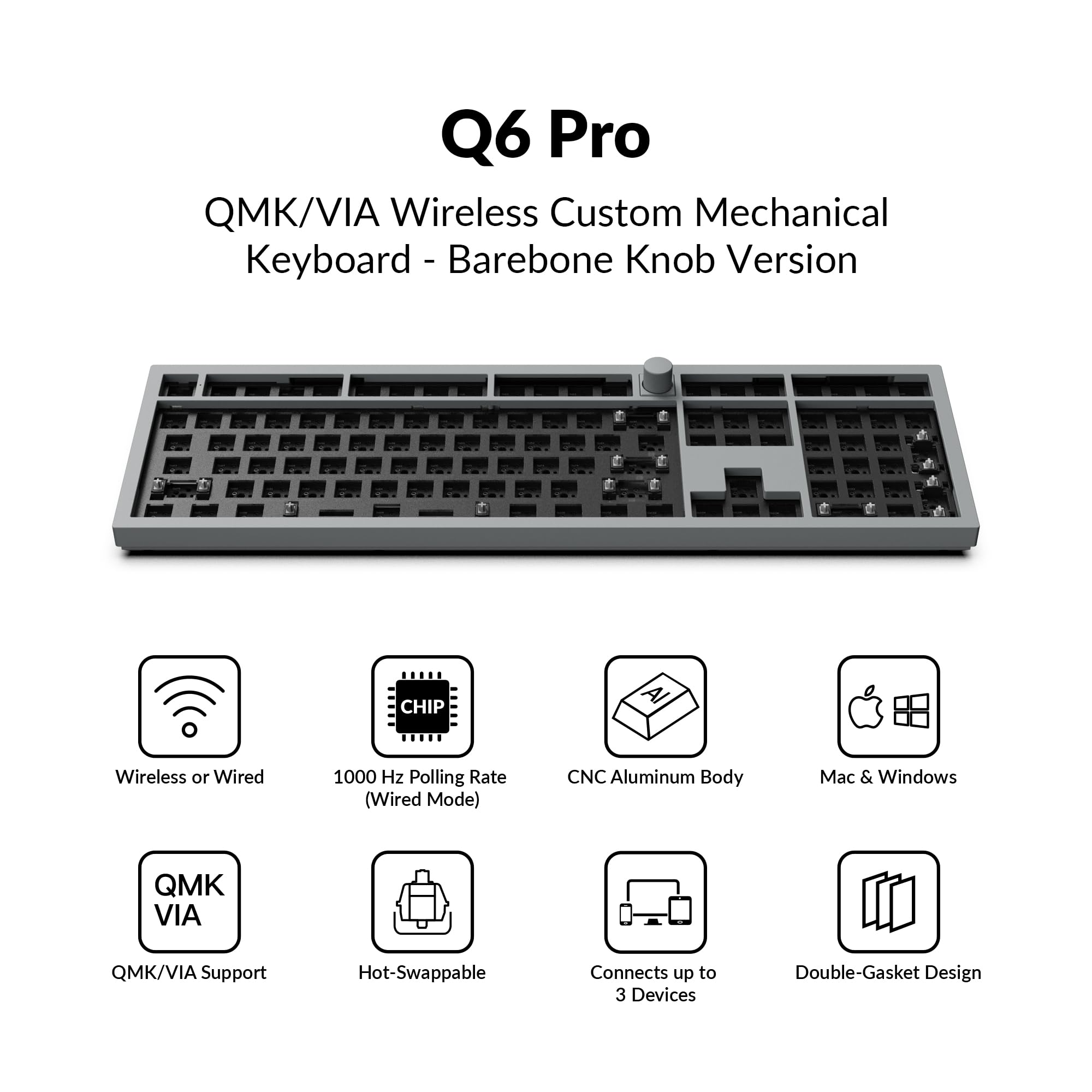 Keychron Q6 Pro Full-Metal Custom Mechanical Keyboard - QMK/VIA Programmable, Wireless Bluetooth & Wired USB, Hot-Swappable RGB Backlit, Full Size Layout for Mac/Windows/Linux (Grey) | Perfect for Gaming, Coding & Office Work
