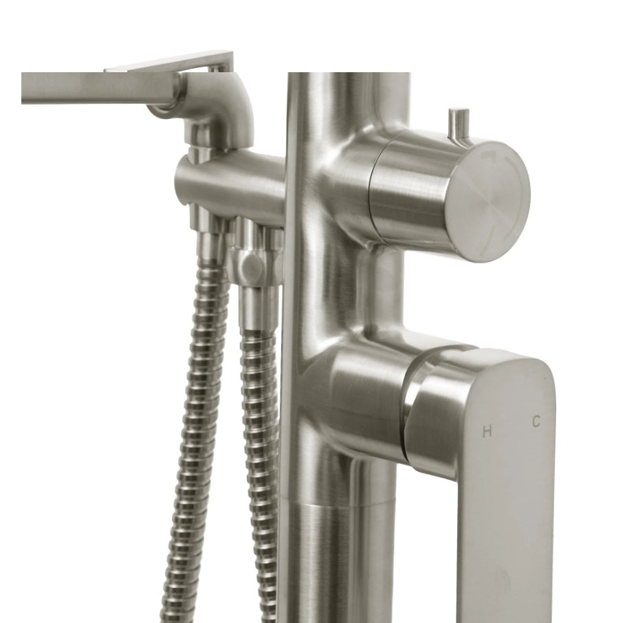 KODAEN F711127 Brushed Nickel Freestanding Bathtub Faucet - Modern Waterfall Spout for Luxury Bathroom & Spa Experience