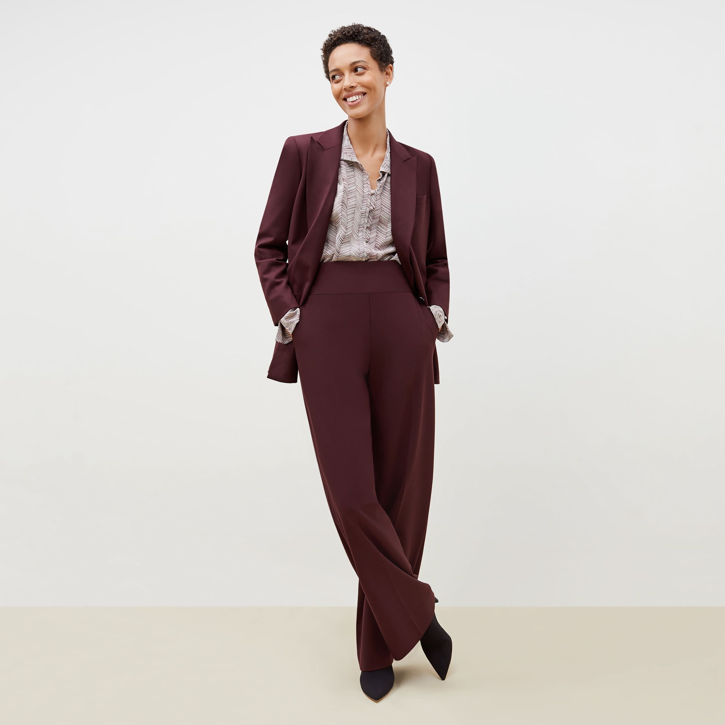 Hadley Pant - Sharkskin Garnet Color Women's Trousers for Office & Business Casual Wear