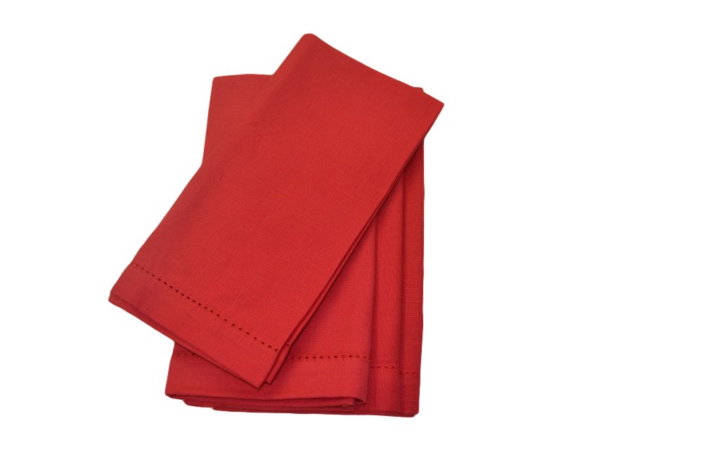 Premium Hemstitch Linen Dinner Napkins - Set of 12, Elegant Red Cloth Napkins for Formal Dining, Wedding, Holiday Parties & Special Occasions