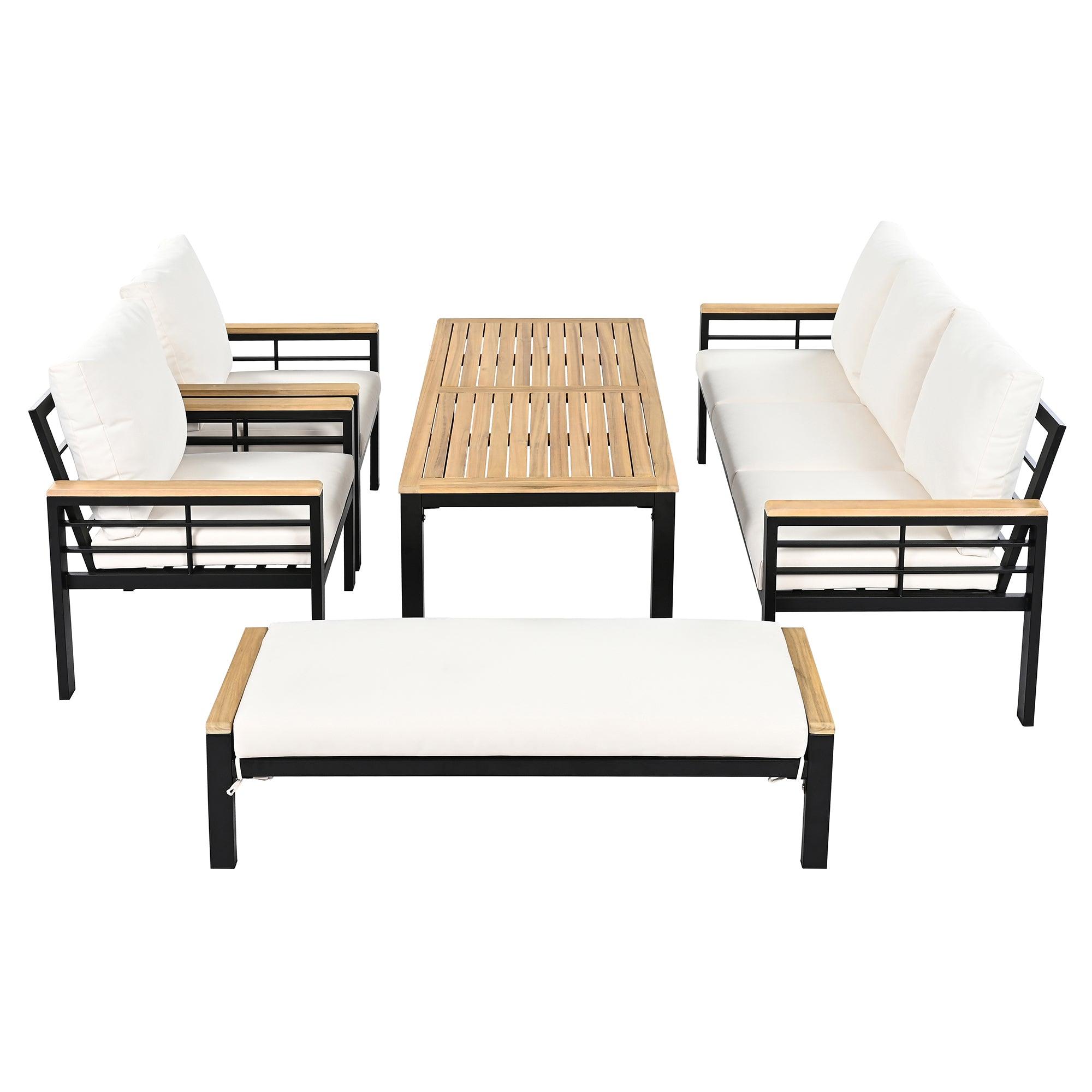 5-Piece Outdoor Patio Conversation Set with 3-Seat Sofa & Cushions - Perfect for Backyard, Poolside, Garden, and Outdoor Relaxation