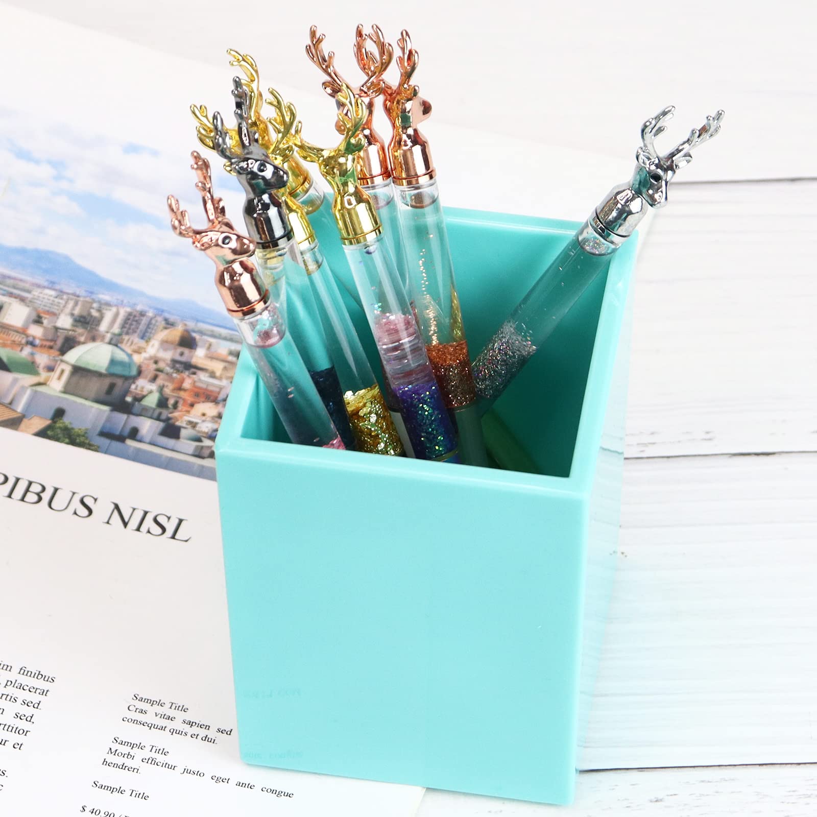 Koqye Acrylic Pen Holder - Teal Pencil Cup Organizer for Desk, Office & School | Decorative Makeup Brush Storage | Perfect for Home, Office & Classroom Organization (Teal)