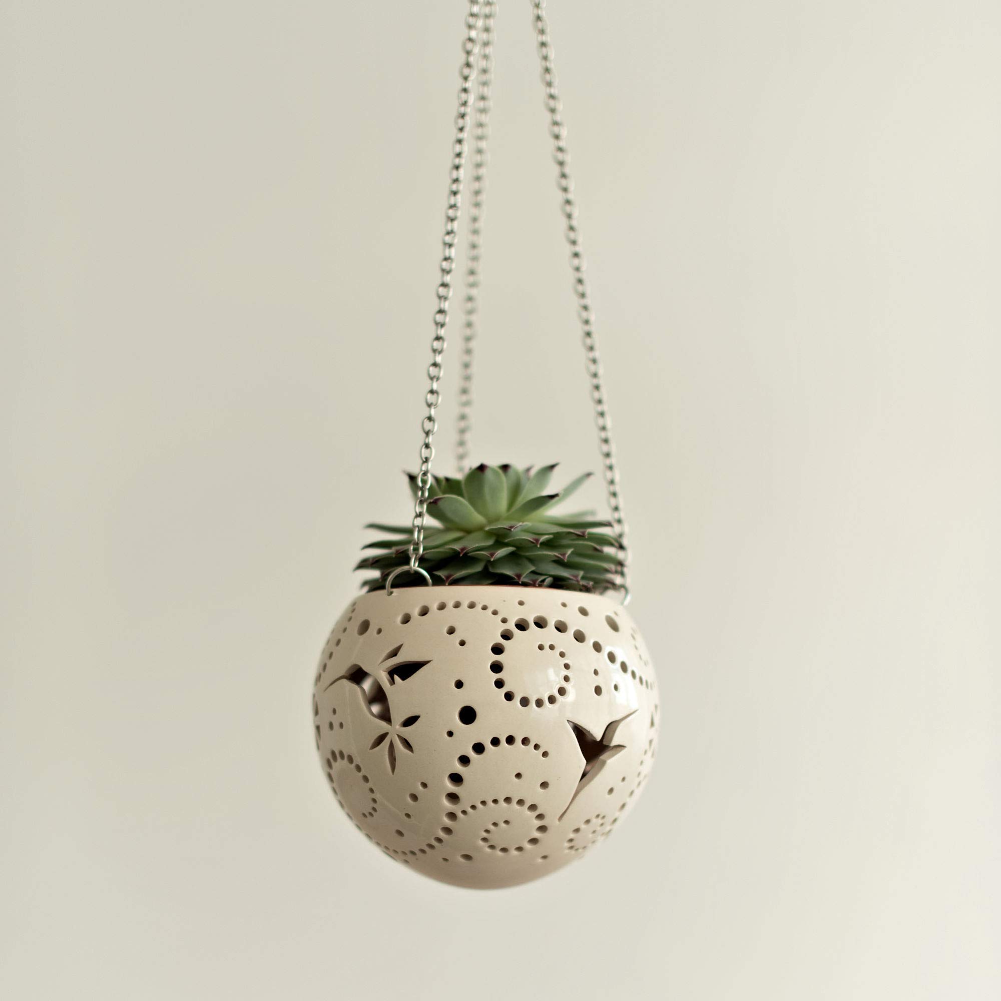 Handmade Ceramic Hummingbird Hanging Planter - Small Wall Mounted Flower Pot for Indoor Orchids, Plants & Outdoor Decor - Perfect for Home, Garden, Patio and Wedding Decorations