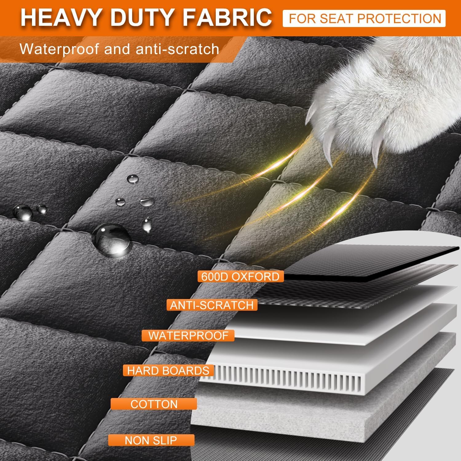 Durable Dog Car Seat Cover with Hard Bottom - Backseat Extender for Large Dogs Up to 350lbs, Waterproof Pet Hammock for SUV, Truck & Vehicles - Perfect for Road Trips, Vet Visits & Outdoor Adventures