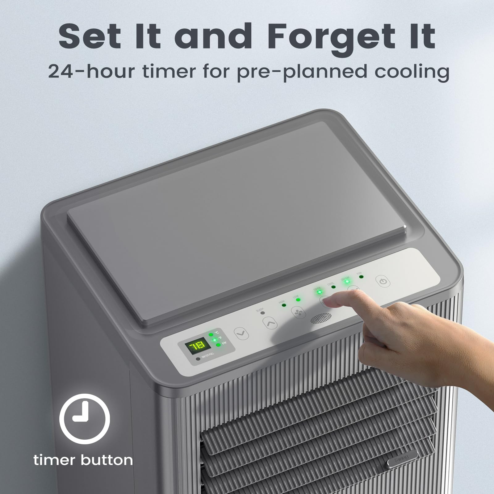 Air Choice 10000 BTU Portable Air Conditioner - Cools Rooms Up to 450 Sq.Ft | 3-in-1 AC Unit with Dehumidifier & Fan | 24H Timer & Remote Control | Includes Window Kit | Metallic Grey | Perfect for Bedrooms, Living Rooms & Home Offices