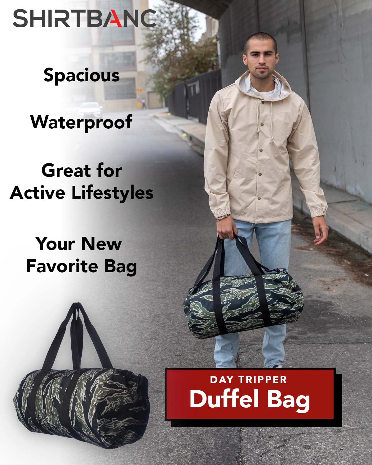 ShirtBANC Large Duffle Bag for Gym, Travel & Sports - Spacious Multipurpose Carryall for Workouts, Weekend Trips & Sports Gear Storage