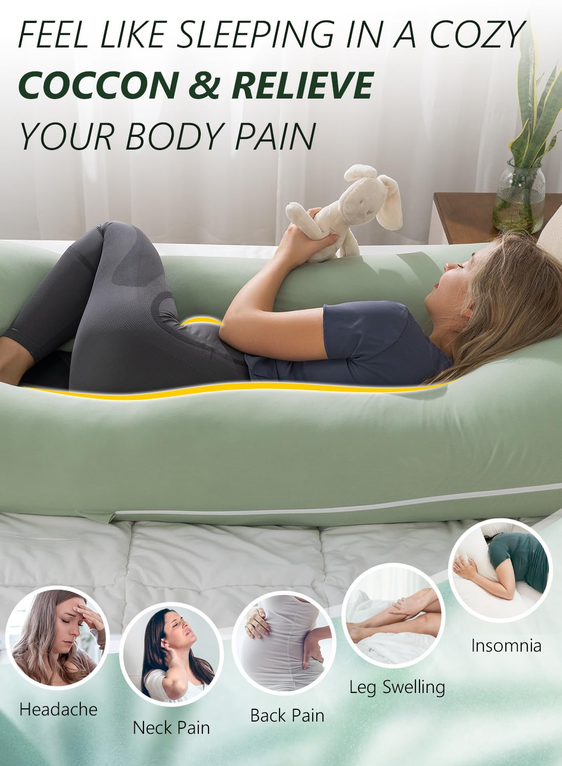 Meiz U-Shaped Pregnancy Pillow - Cooling Maternity Support for Sleeping, Sage Green - Perfect for Comfort During Pregnancy & Nursing