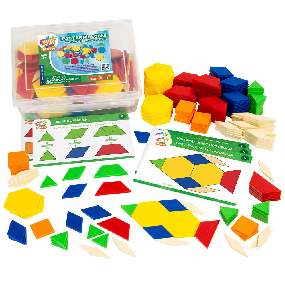 Pattern Blocks Math Kit for Kids with Activity Cards | STEM Learning Toys for Preschool & Kindergarten | Hands-On Math Manipulatives for Shape Recognition & Problem Solving
