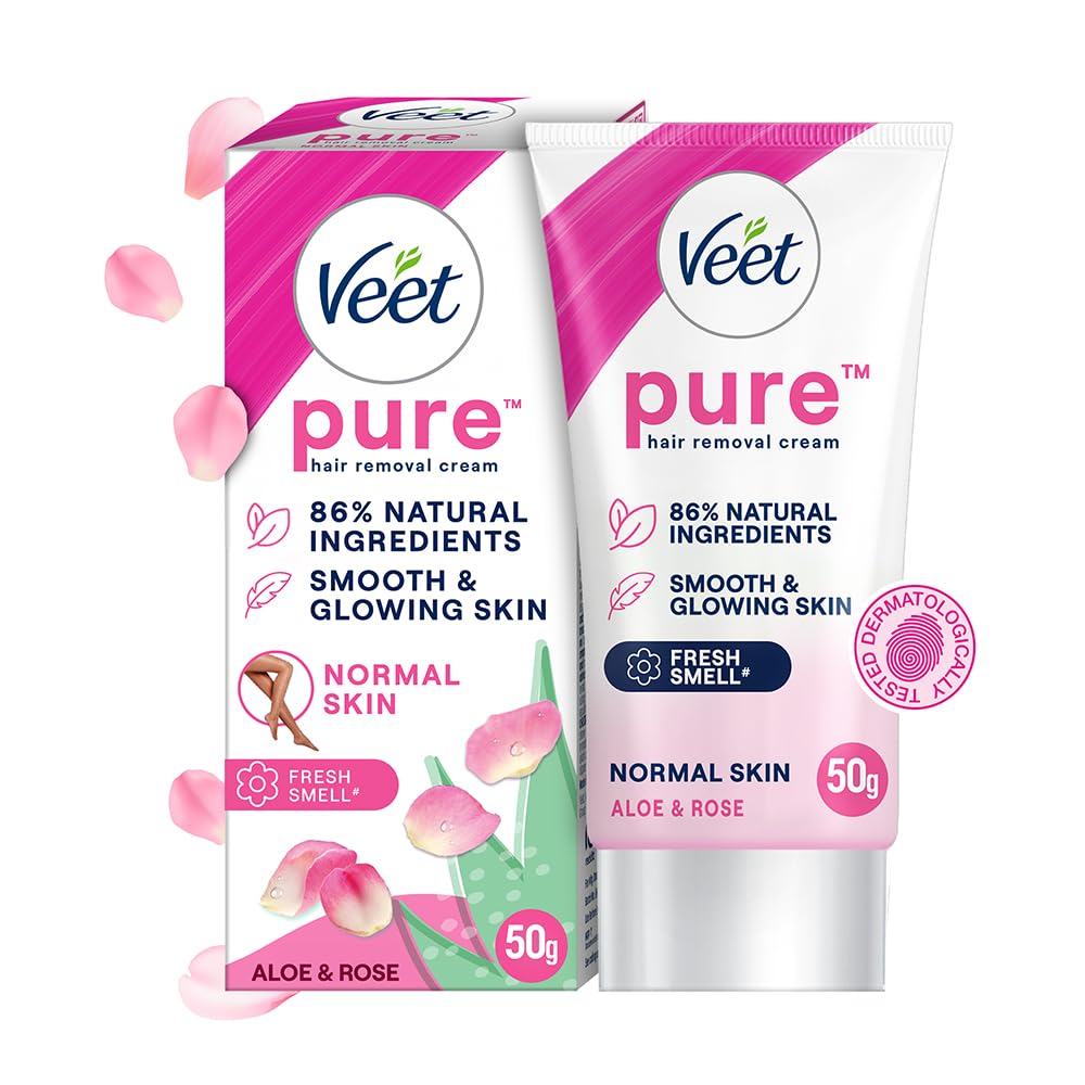 Veet Pure Hair Removal Cream for Women - Gentle Formula for Normal Skin, 50g | Safe for Legs, Underarms, Bikini Line & Arms | At-Home Smooth Skin Solution for Quick Hair Removal