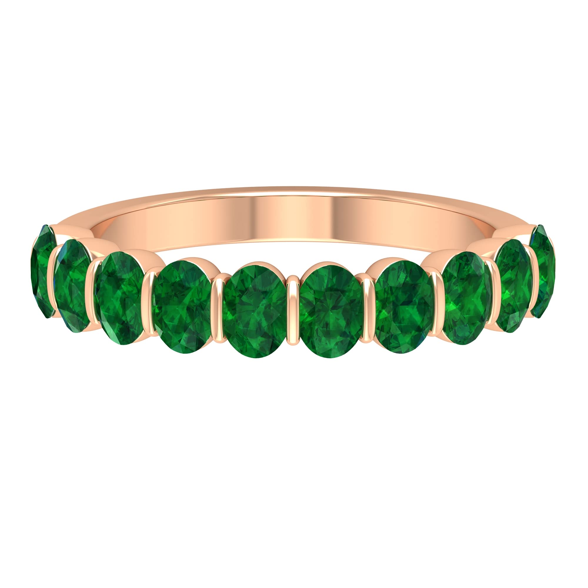 2.25 CT Lab Created Emerald & Gold Ring, 14K Solid Gold Bar Set Emerald Ring, Elegant Semi Eternity Ring for Women | Perfect for Weddings, Anniversaries & Special Occasions