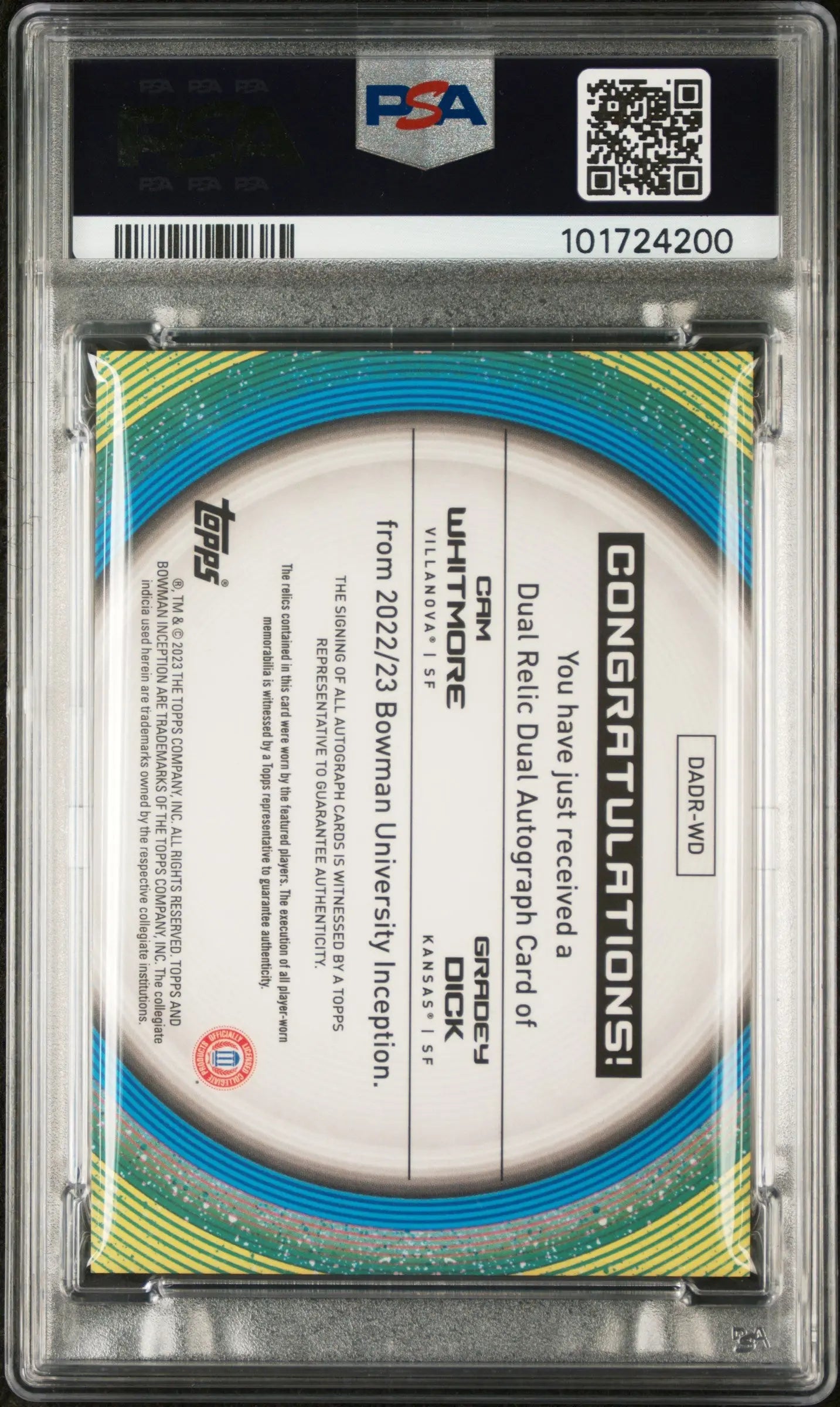 2022 Bowman University Inception Dual Autograph Relics Dick Whitmore PSA 10 - Rare Collectible Baseball Card for Investment & Display - Perfect for Sports Memorabilia Collections and Fan Gifts