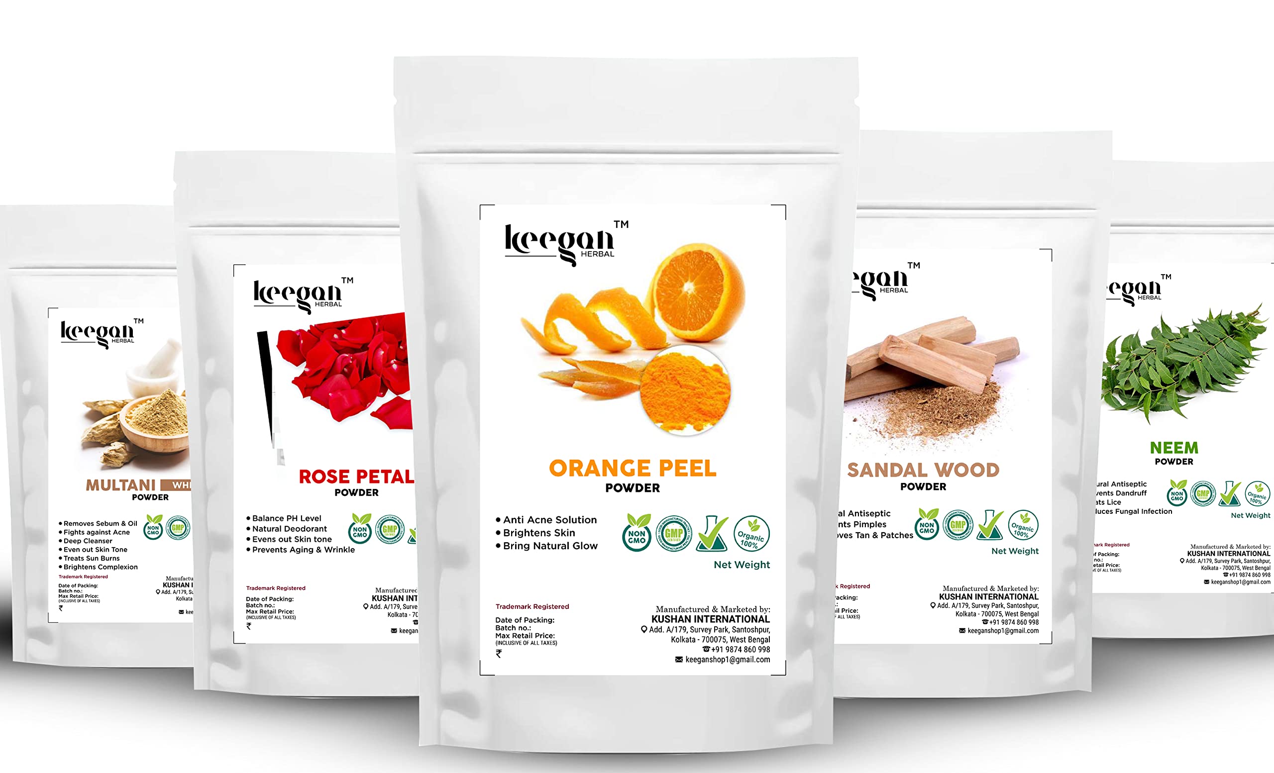 Organic Herbal Face Pack Powder - Orange Peel, Multani Mitti, Sandalwood, Rose Petals & Neem for Glowing Skin | 250g | Natural Skin Care for Acne, Dark Spots & Brightening | DIY Facial Mask & Spa Treatment