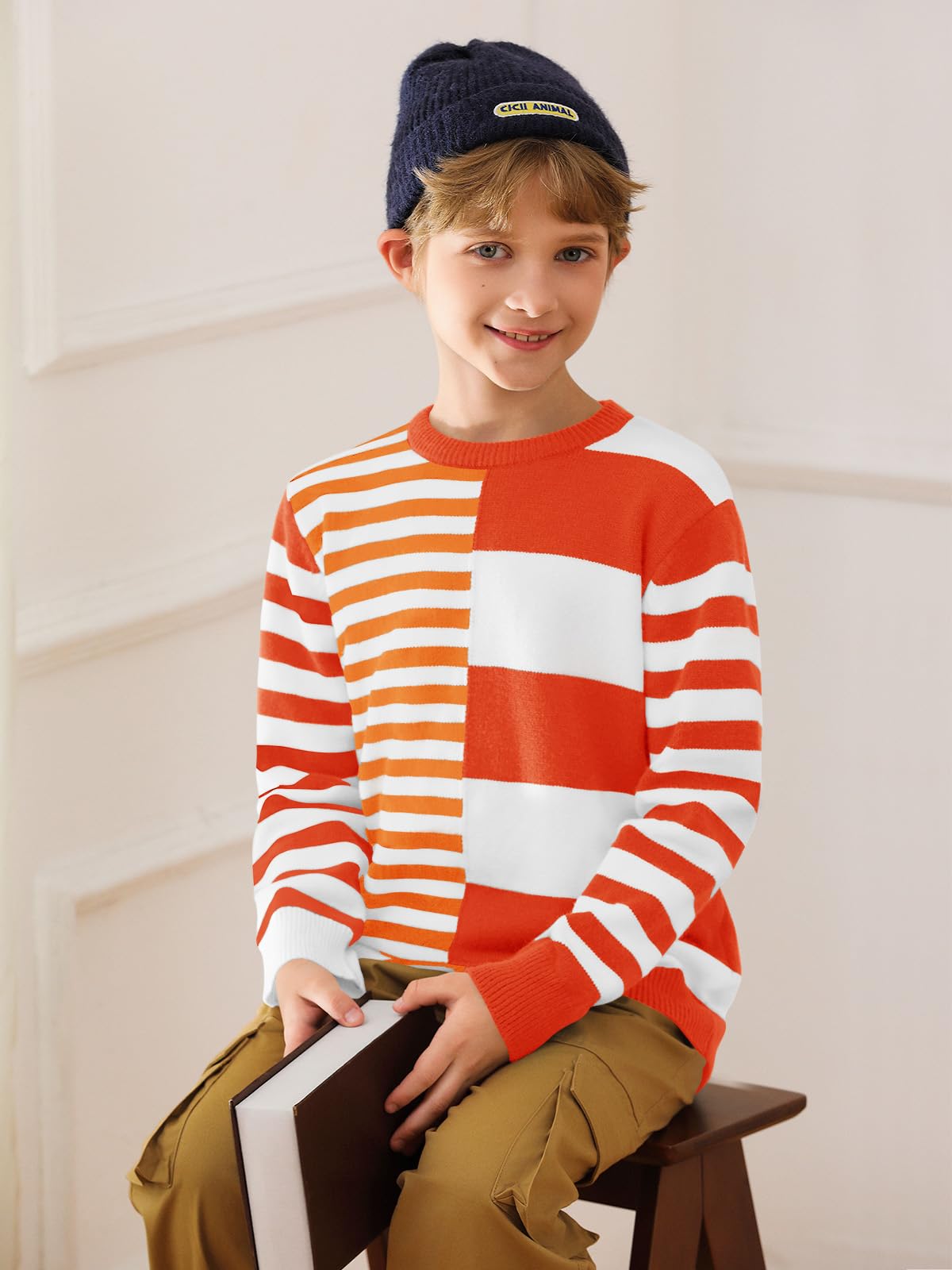 Boys' Striped Crewneck Pullover Sweater - Soft & Comfortable Kids' Fashion Top for Ages 5-14 | Perfect for School, Playdates & Family Outings