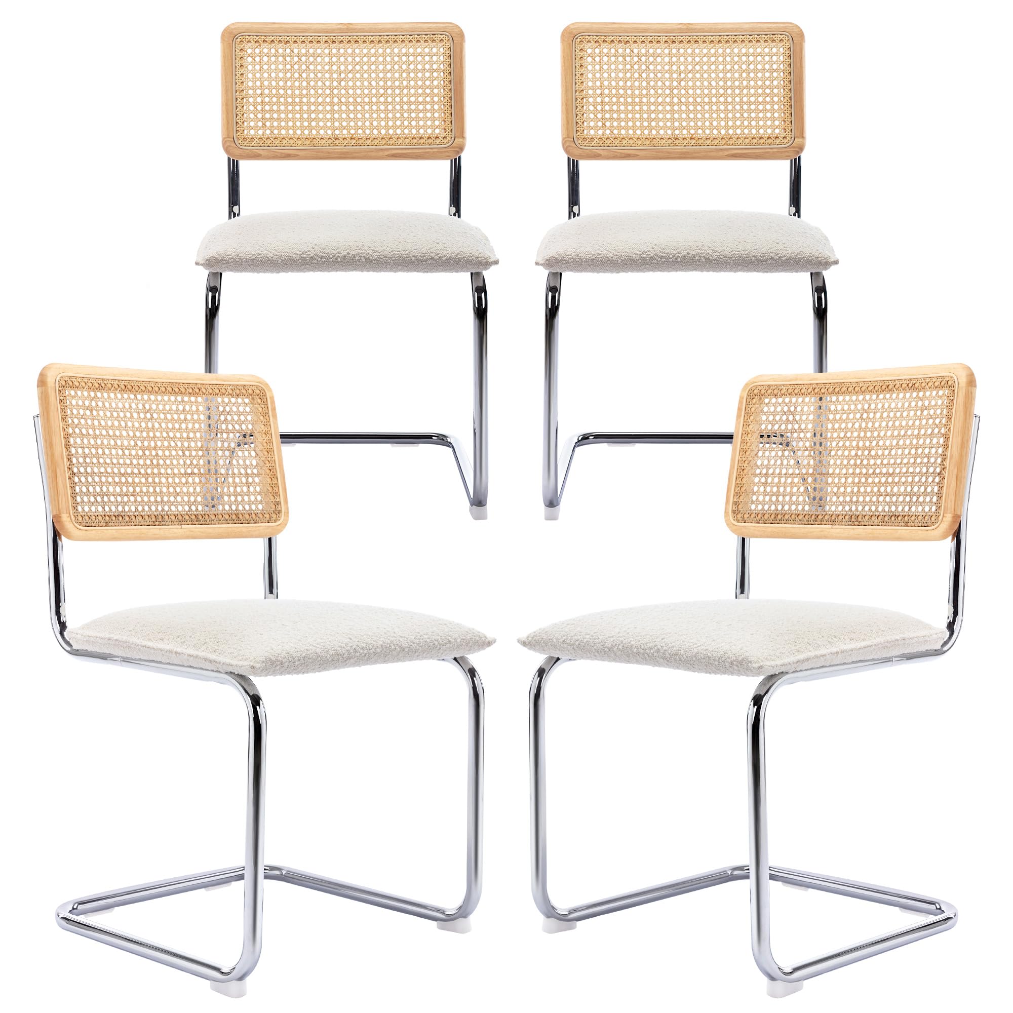 ONEVOG 4-Piece Rattan Dining Chairs Set - Woven Cane Backrest & Sturdy Metal Legs, Padded Seat for Comfort - Beige Patio, Kitchen, Living Room & Bedroom Furniture for Indoor/Outdoor Use