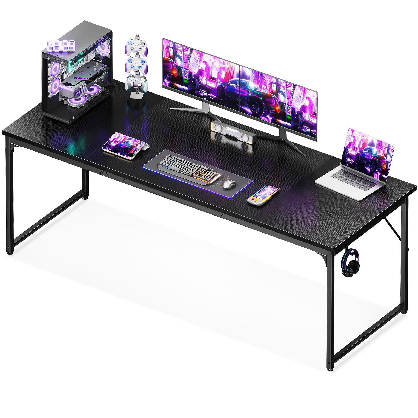 Coleshome 71 Inch Modern Computer Desk for Home Office - Sturdy Black Writing Desk for Students & Professionals - Perfect for Small Spaces & Remote Work