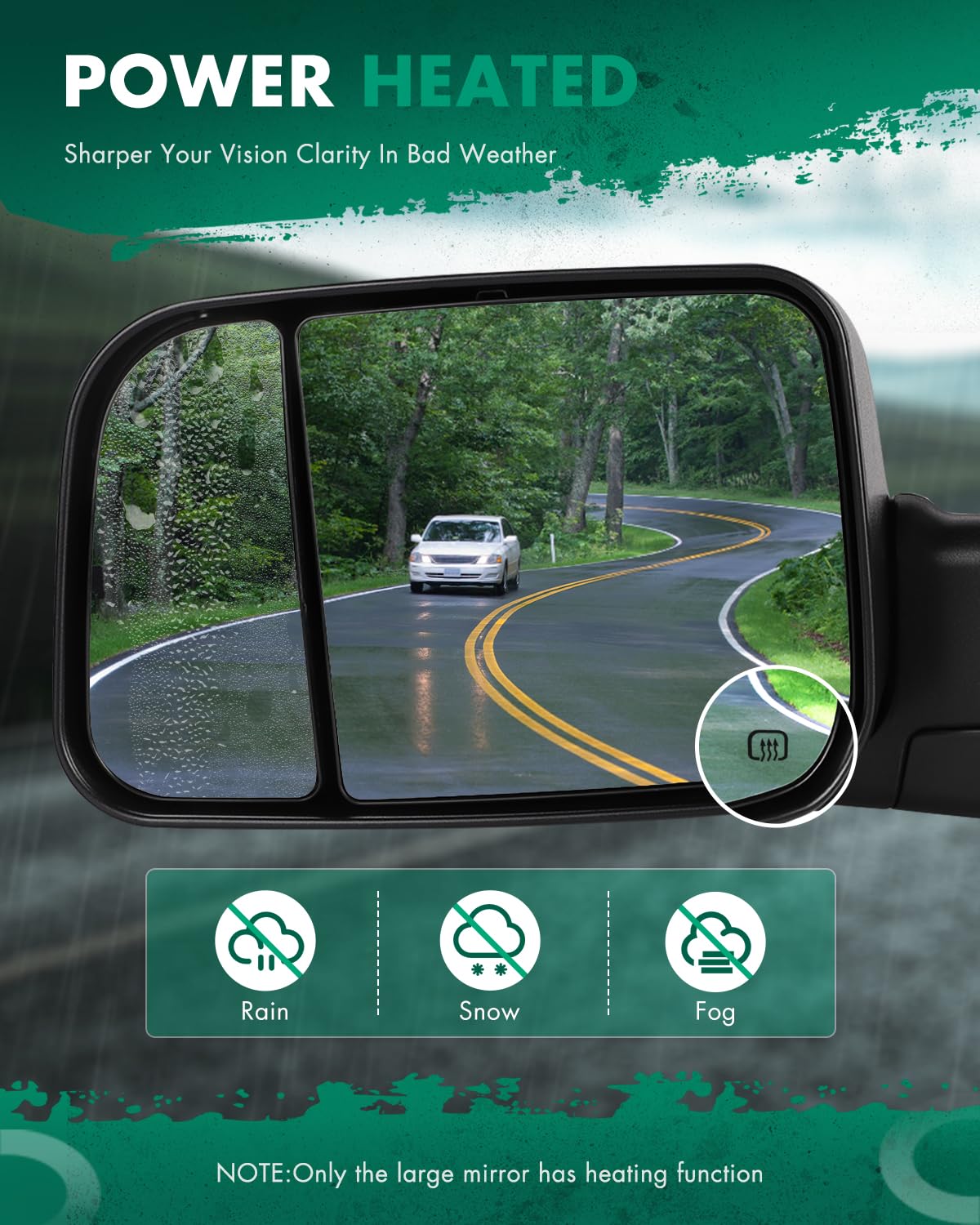 SCITOO Power Control Heated Towing Mirrors with Turn Signal - Black Manual Folding Flip-Up Tow Mirrors Replacement for 1998-2002 Dodge Ram Trucks (Pair) - Perfect for Off-Roading, Towing & Enhanced Visibility