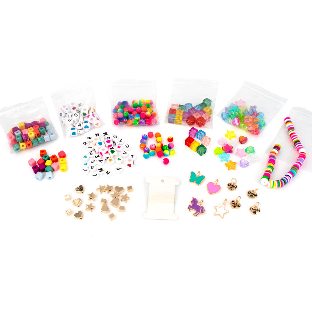 CHARM IT! DIY Rainbow Bead Jewelry Making Kit for Kids & Teens - Create Bracelets, Necklaces & Keychains - Perfect for Birthday Gifts, Party Favors & Arts & Crafts Projects