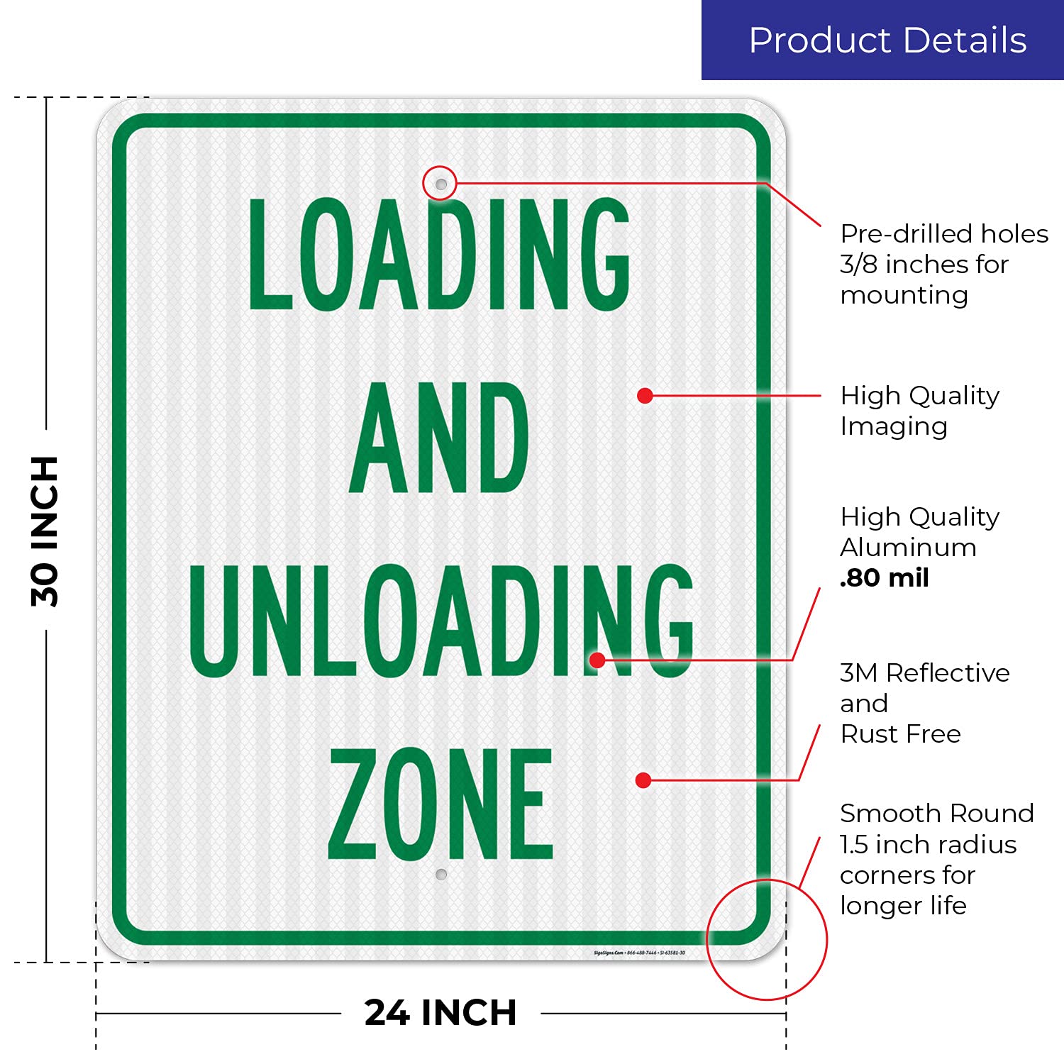3M EGP Reflective Loading Zone Sign - 24x30 Inches, .080 Aluminum, Fade Resistant - Made in USA - Perfect for Warehouses, Construction Sites & Parking Areas