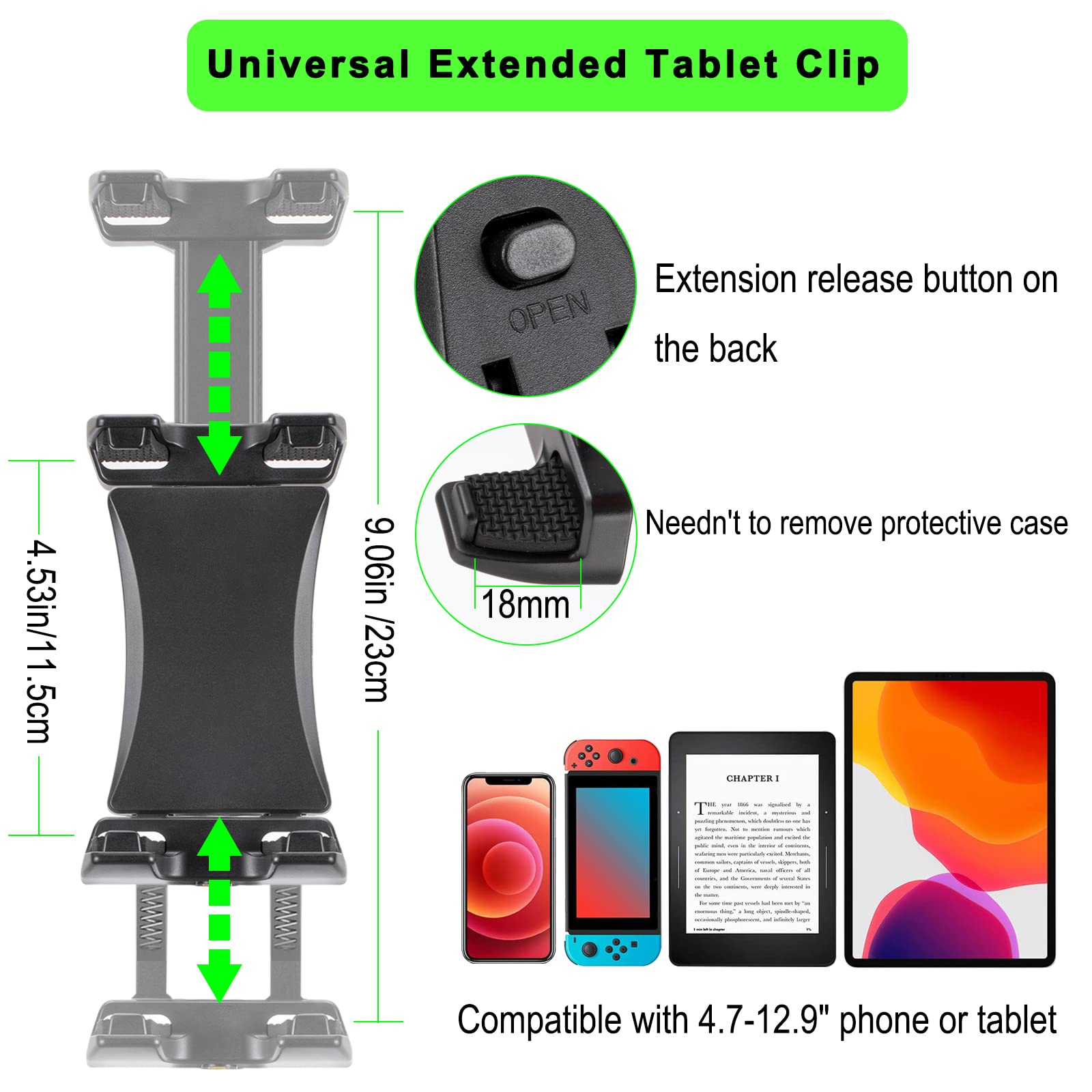 NUOMIC Tablet Stand with Microphone Holder - Universal Adjustable iPad Stand for iPad Mini, Air, Pro & iPhone 4.7-12.9