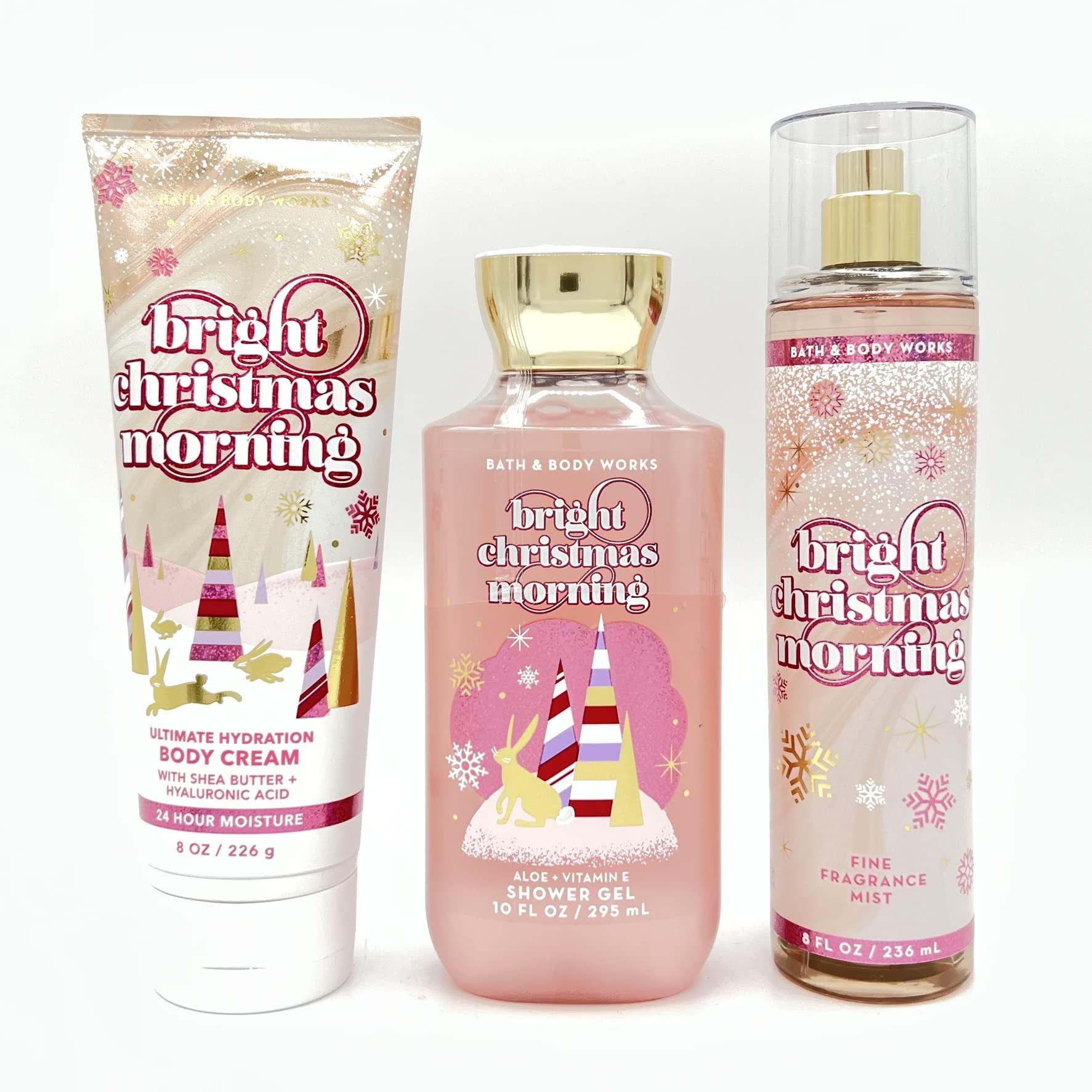 Bright Christmas Morning Bath & Body 3-Piece Gift Set | Hydrating Body Cream, Shower Gel & Fragrance Mist for Women - Holiday Self Care & Gifting