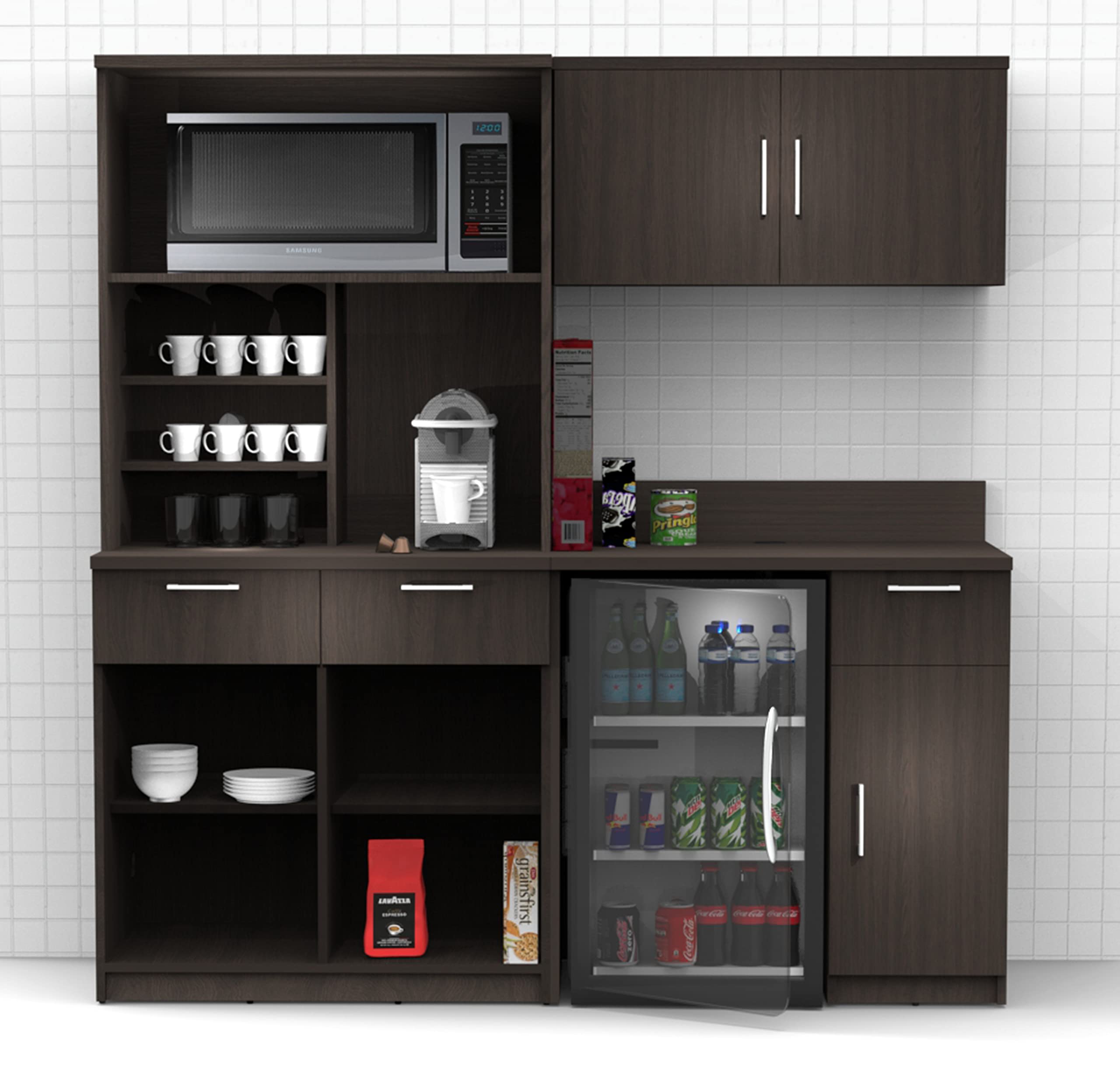 BREAKtime Coffee Break 4-Piece Lunch Room Furniture Set - Espresso Buffet Color, 72 Inch Width, Factory Assembled (Furniture Only, Model 6875) - Perfect for Office Break Rooms, Cafeterias & Cozy Home Dining Areas