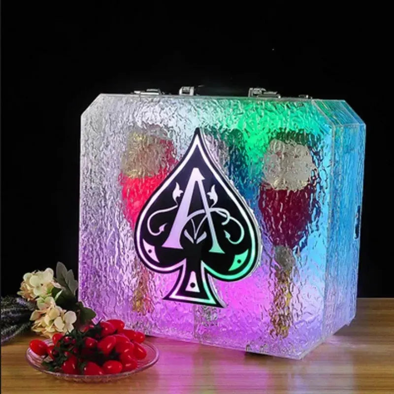 Portable LED Ice Rock Ace of Spade Champagne Bottle Cooler - Rechargeable Glorifier Display Case for Bars, Nightclubs & Parties - Perfect for Cocktail Serving, VIP Events & Home Entertaining