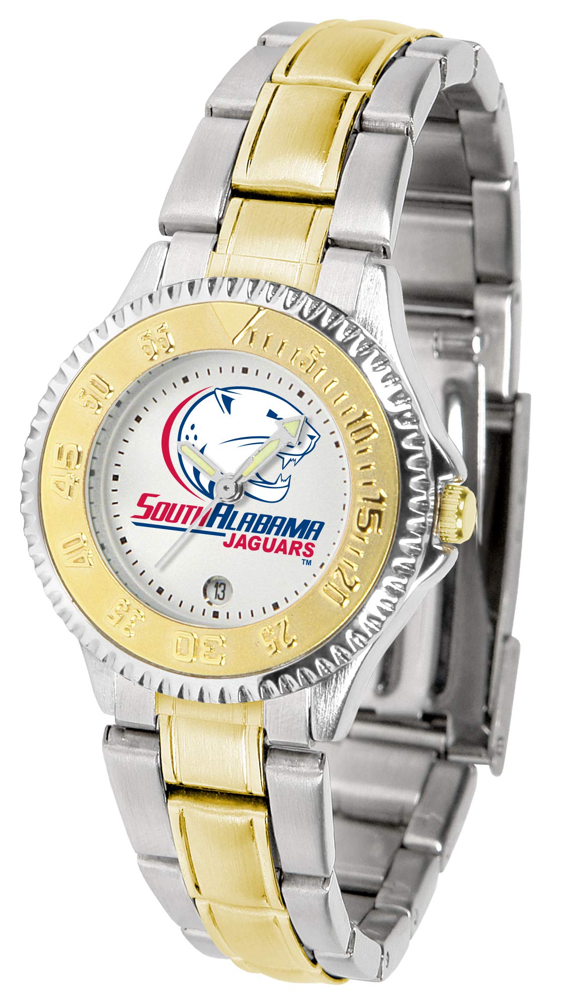 Sun Time South Alabama Jaguars Women's Competitor Two-Tone Watch - Stainless Steel Band - Perfect for Game Days, Work & Everyday Wear