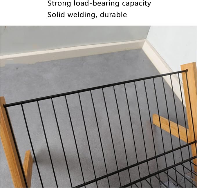 Premium 2-Tier Foldable Bamboo Dish Drying Rack with Stainless Steel Frame - Space Saving Kitchen Counter Organizer for Plates, Bowls & Utensils - Perfect for Small Apartments, RVs & Compact Kitchens (Model SS-01)