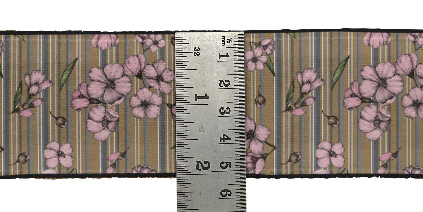 Brown Stripe & Floral Printed Velvet Ribbon Trim - 9 Yards, 3 Inches Wide - Premium Fabric Lace for Sewing, Crafts, DIY Accessories - Perfect for Gift Wrapping, Home Decor & Fashion Projects