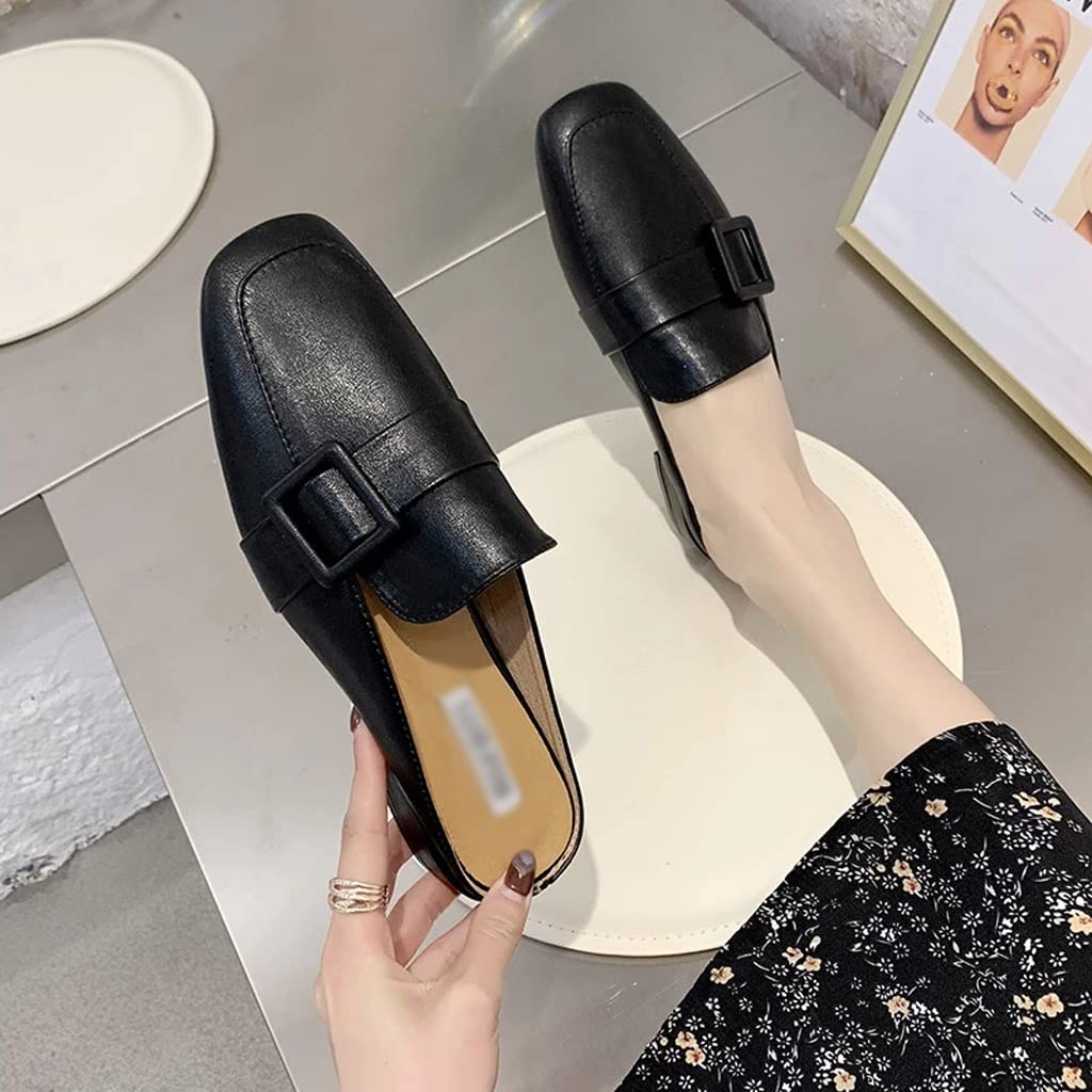 British Style Women's Mules - Comfortable Low Heel Closed-Toe Slippers for Summer (Color: Beige, Size 37) - Perfect for Home, Office & Casual Outings