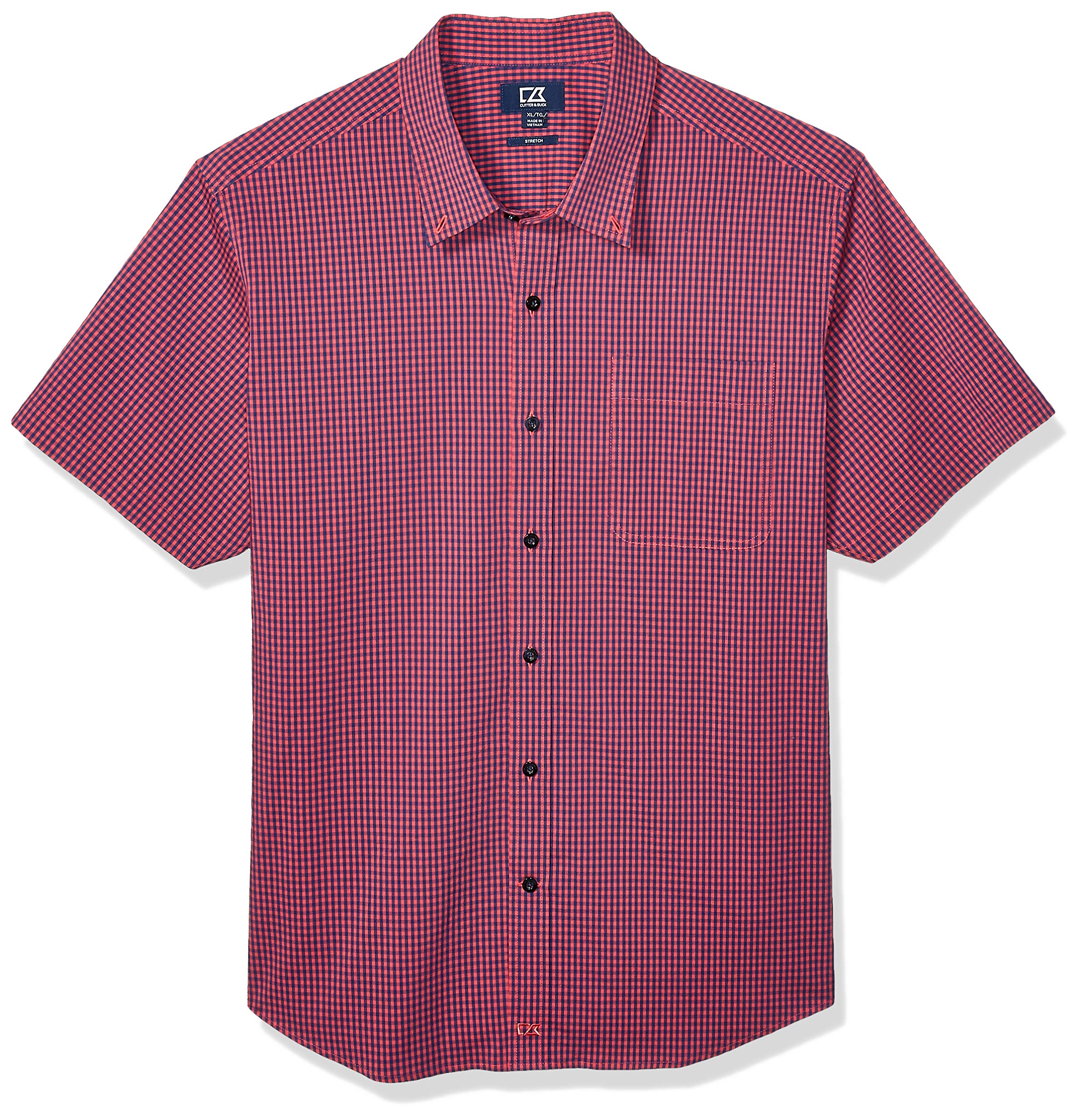 Cutter & Buck Men's Short Sleeve Anchor Gingham Button Up Shirt - Casual Summer Wear for Beach, Office & Outdoor Activities