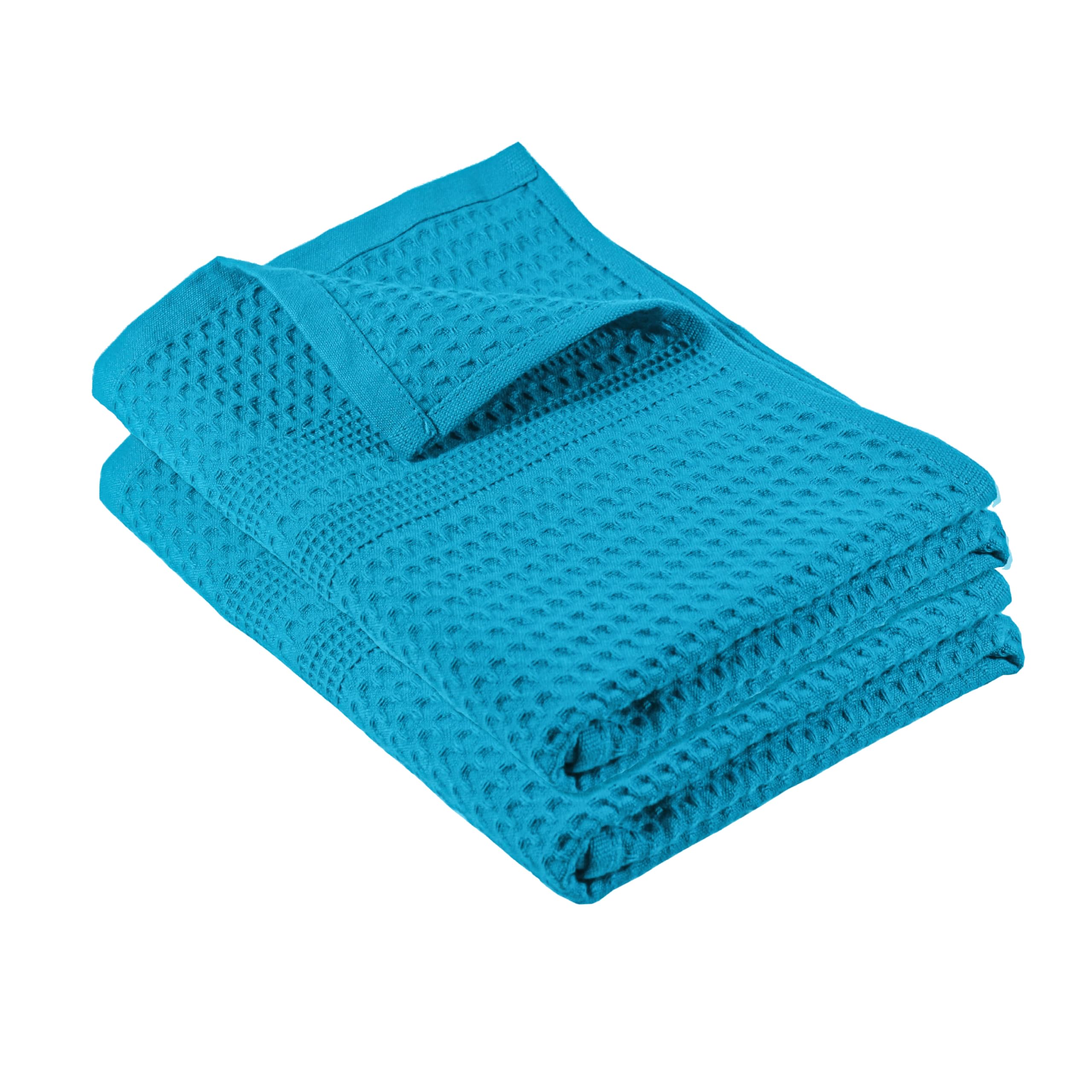 GILDEN TREE 100% Cotton Waffle Weave Hand Towels - Super Absorbent, Quick Dry, Lint Free Bath Towels for Kitchen & Bathroom - Set of 2 Classic Style Aqua Towels - Perfect for Guest Bathrooms, Spa Days & Luxury Home Decor