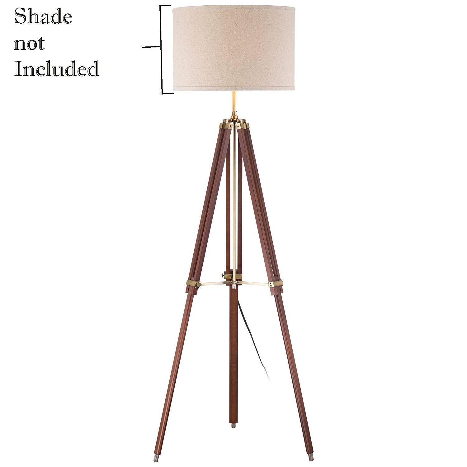NauticalMart Surveyor Tripod Floor Lamp - Cherry Finish Wood Standing Light for Living Room, Bedroom & Office - Modern Industrial Style (Shade Not Included) - Perfect for Reading Nook, Cozy Corner & Home Decor