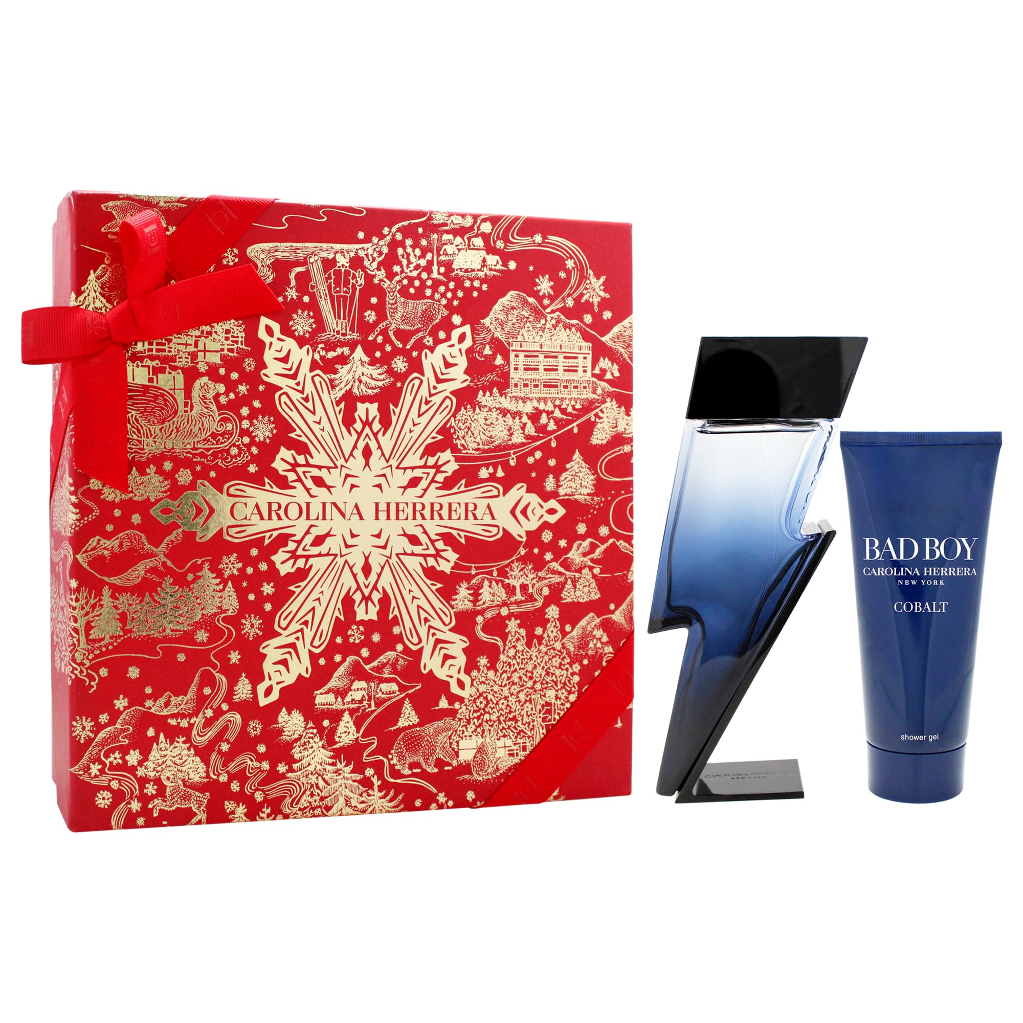 Carolina Herrera Bad Boy Cobalt Electrique Men's Fragrance Gift Set - 3.4oz EDP Spray & 3.4oz Shower Gel | Luxury Cologne & Body Wash Combo for Date Night & Special Occasions