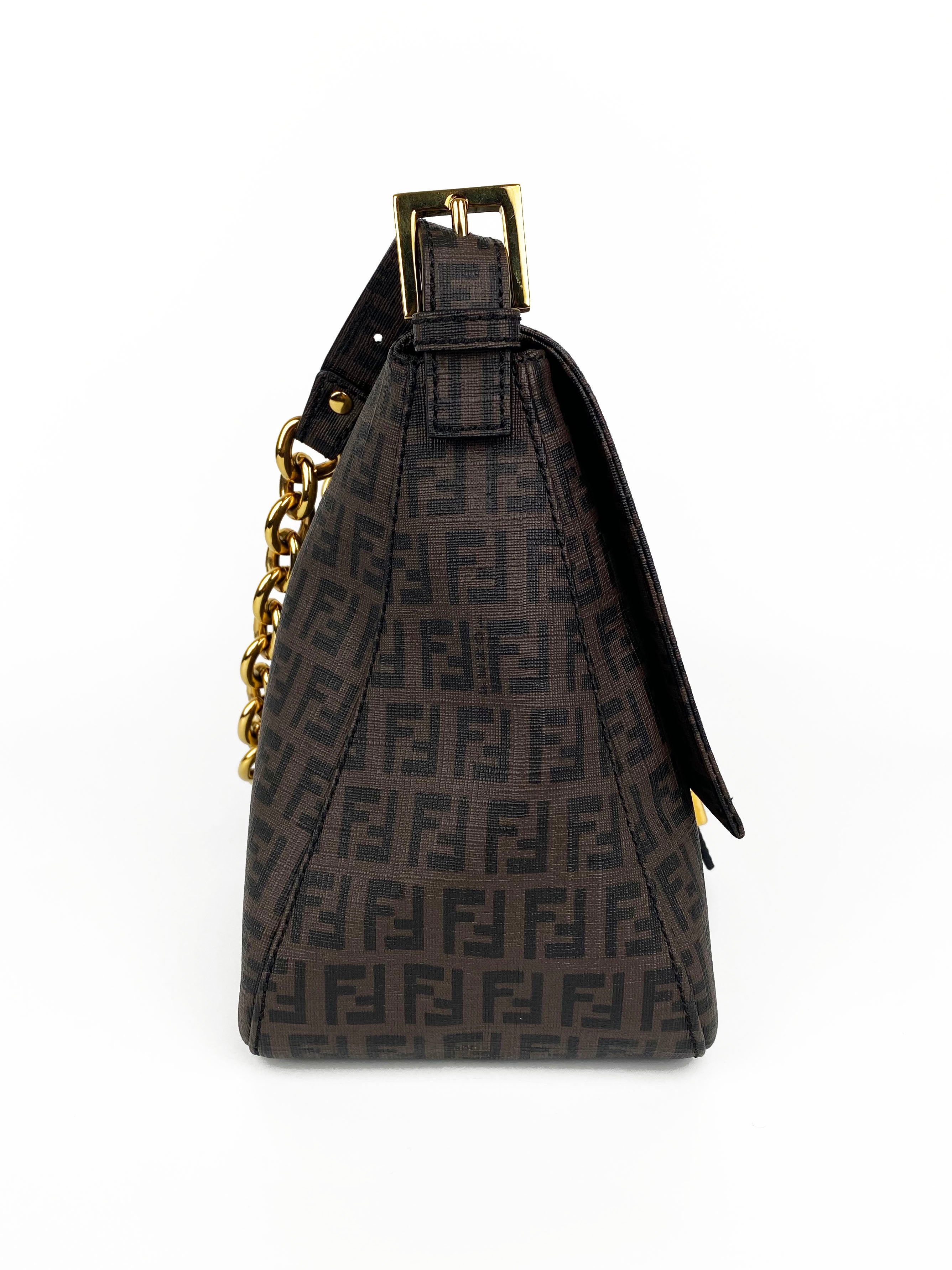 Fendi Monogram Shoulder Bag for Women - Brown Leather Crossbody Purse with Adjustable Strap, Perfect for Work, Travel & Everyday Use