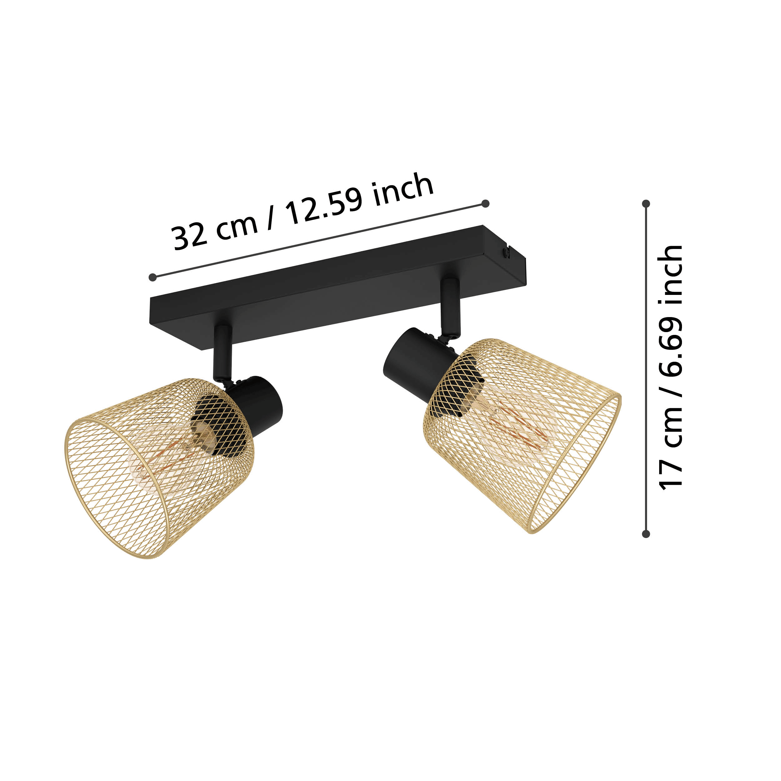 Eglo Coslada 2-Light Brass and Black Wall Spotlight - Perfect for Living Room, Bedroom, and Hallway Lighting