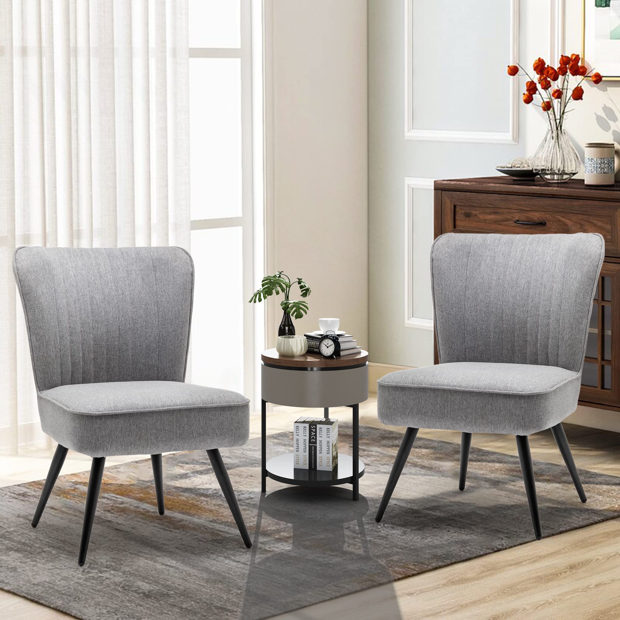Alunaune Accent Chair Set of 2 - Modern Upholstered Living Room & Bedroom Armless Slipper Chairs - Comfortable Wingback Single Sofa for Guest Reception - Gray - Perfect for Small Spaces, Apartments and Cozy Reading Nooks