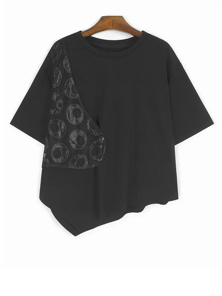 Black Dot Print T-Shirt & Hollow Out Skirt 2-Piece Set - Women's Round Neck Short Sleeve Outfit for Spring Summer 2025 | Casual Wear, Date Night, Office Chic