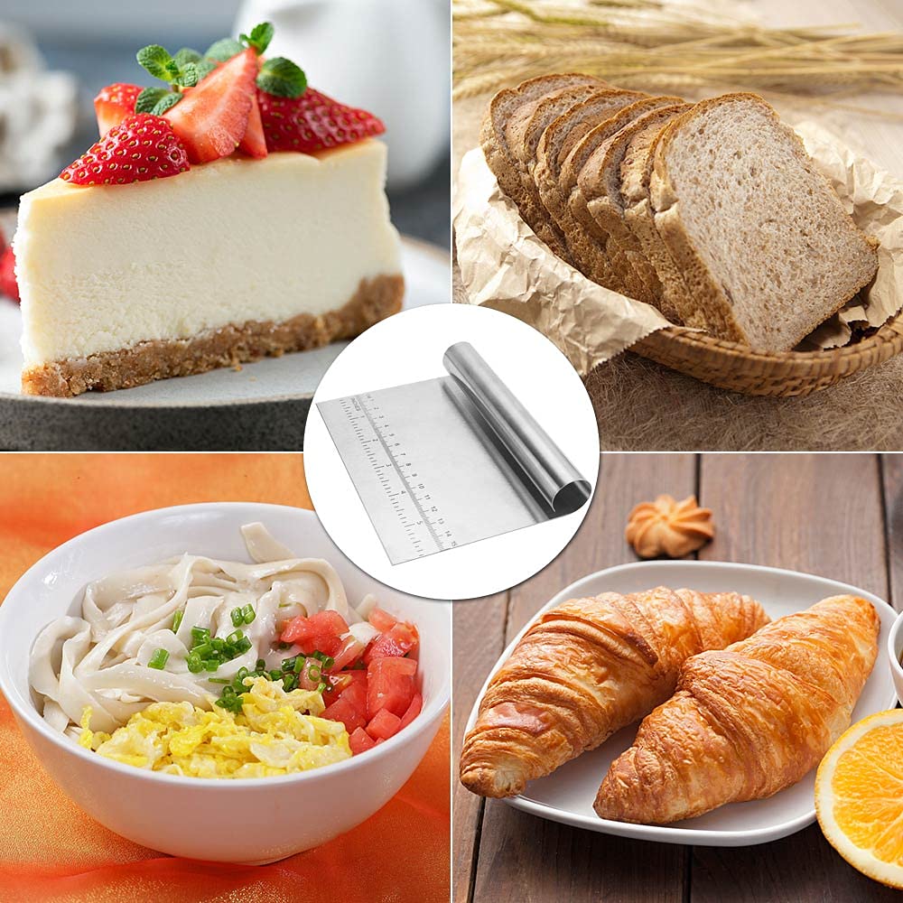 Graplan 2-Piece Stainless Steel Dough Scraper Set with Ergonomic Handle & Measuring Scale - Professional Bench Scraper for Baking Bread, Pastry & Cake Dough - Perfect for Home Bakers & Professionals - Ideal for Kneading, Cutting & Portioning Dough