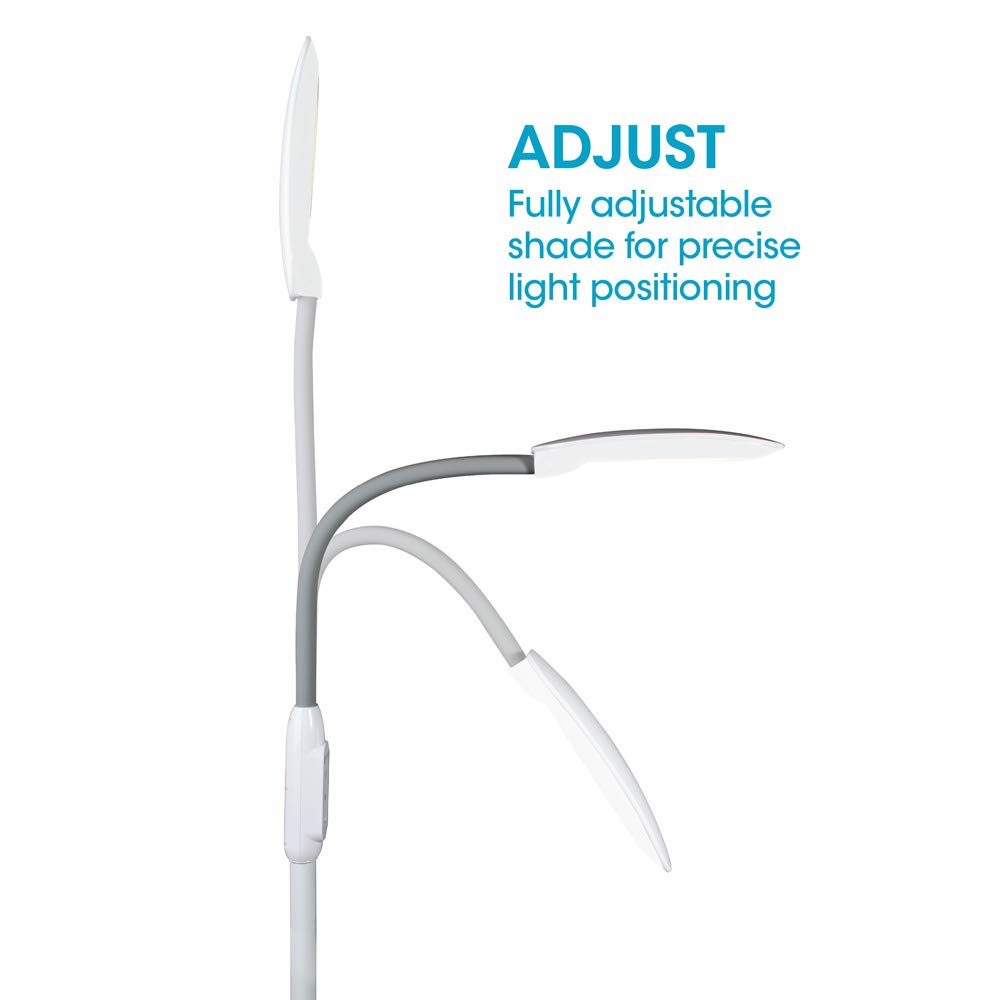 OttLite LED Floor Lamp with USB Port & Tablet Stand – Modern White Design, ClearSun LED Standing Light, USB Charger, Touch Controls | Perfect for Crafting, Reading, Home Office & Living Room Lighting