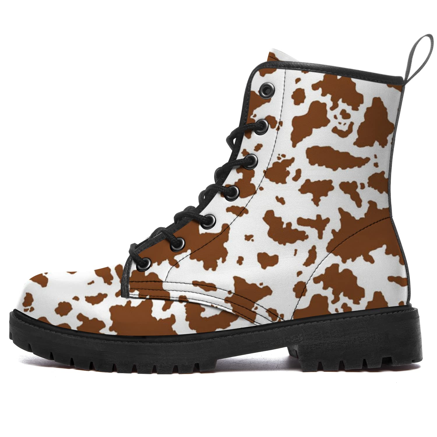 Trendy Cow Print Combat Boots for Women & Men - Waterproof, Anti-Slip, Lace-Up Platform Boots - Perfect for Outdoor Adventures, Street Style & Fashion Gifts