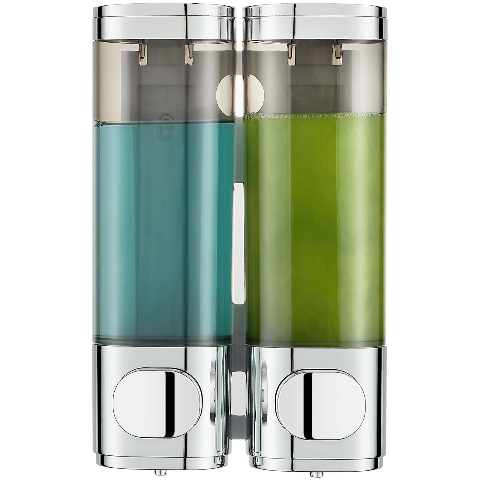 Wall Mounted Shower Shampoo Dispenser - 2 Chamber No Drill Bathroom Organizer for Shampoo, Conditioner & Body Wash - Large Capacity Chrome Finish - Perfect for Spa, Gym & Home Bathroom Storage