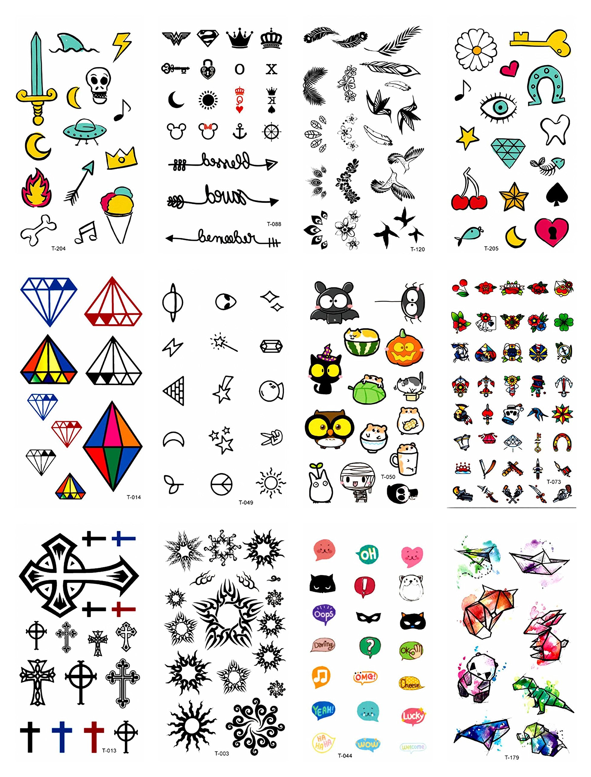 12 Sheets Diamond Mini Micro Temporary Tattoos - Waterproof Body Art for Halloween, Costume Parties & Festivals | Face & Arm Decals for Kids & Adults