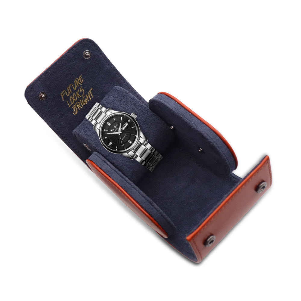 Premium Cognac Embossed Leather Watch Case - Single Watch Storage Holder for Men & Women | Travel, Business & Luxury Gift Scenarios