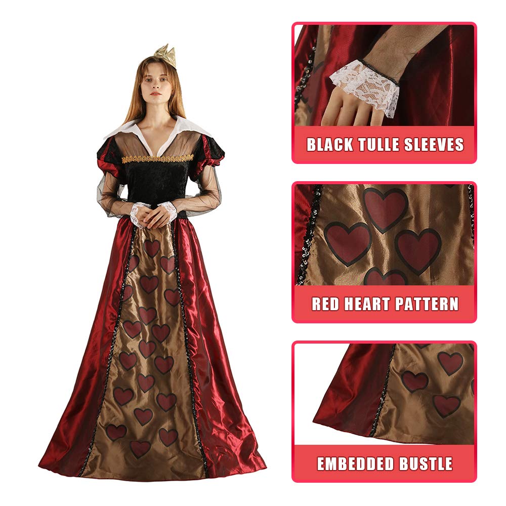 Halloween Alice Red Queen Dress for Adult Women | Queen of Hearts Costume | Medieval Vintage Dress for Cosplay, Themed Parties & Halloween Events