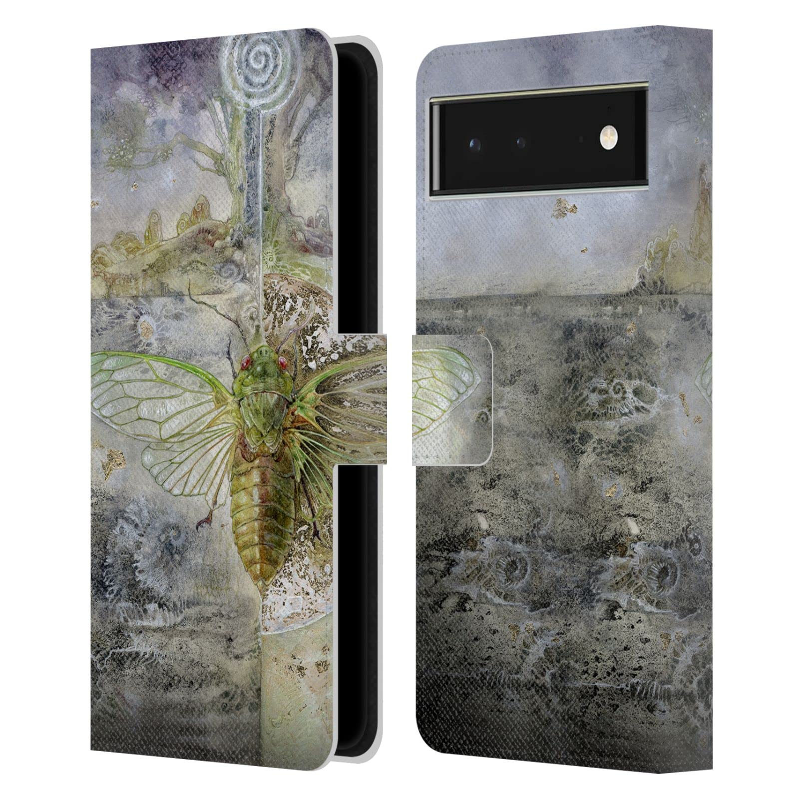 Stephanie Law Cicada Leather Wallet Case for Google Pixel 6 - Artistic Phone Cover for Daily Use
