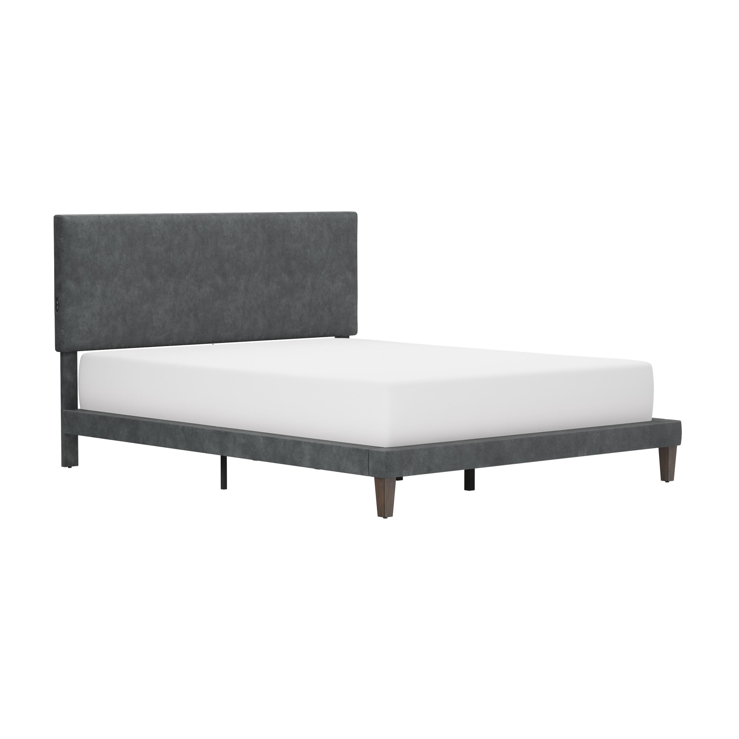 Modern Gray Queen Bed - Hillsdale Muellen Wide Rail Wood/Vinyl Platform Bed Frame - Perfect for Contemporary Bedrooms & Guest Rooms