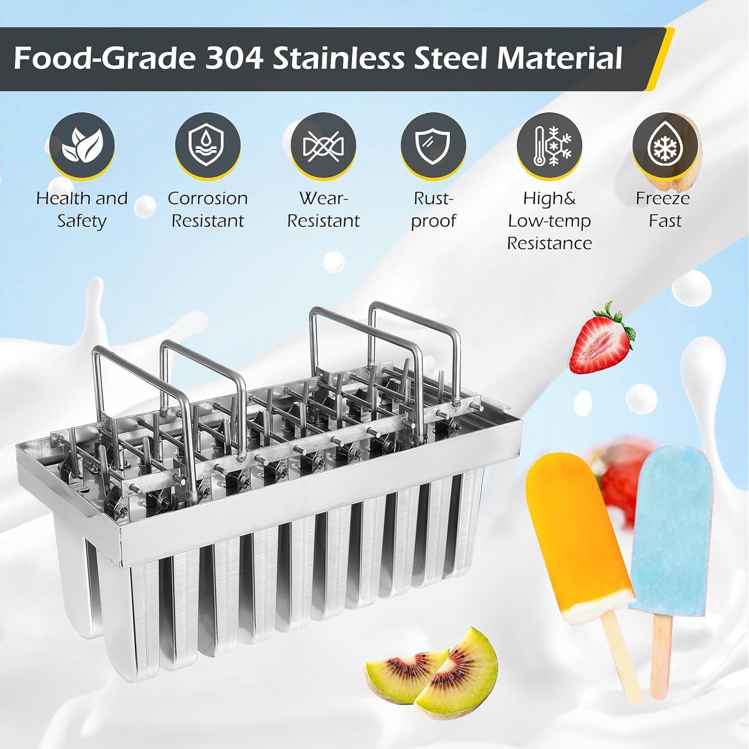 304 Stainless Steel Popsicle Molds - 20PCS Commercial Ice Pop Molds Kit with Round Head Plate & Lid (112g Single Cup Capacity) - Perfect for Homemade Frozen Treats, Party Snacks & Summer Desserts