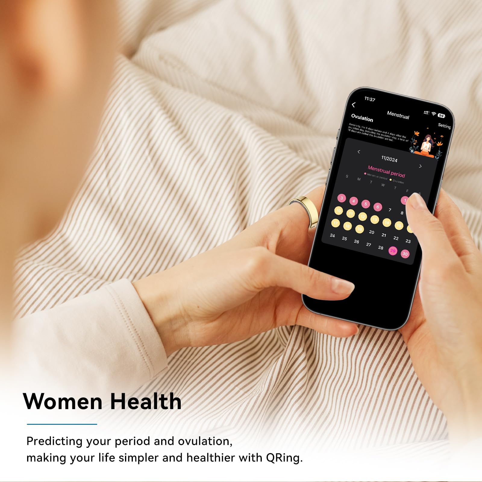 Smart Ring Health Tracker - No Subscription, Long Battery Life, Sleep & Fitness Monitor, Heart Rate & Activity Tracking, Compatible with iOS & Android (Gold, Size 12) | Perfect for Fitness Enthusiasts & Sleep Monitoring